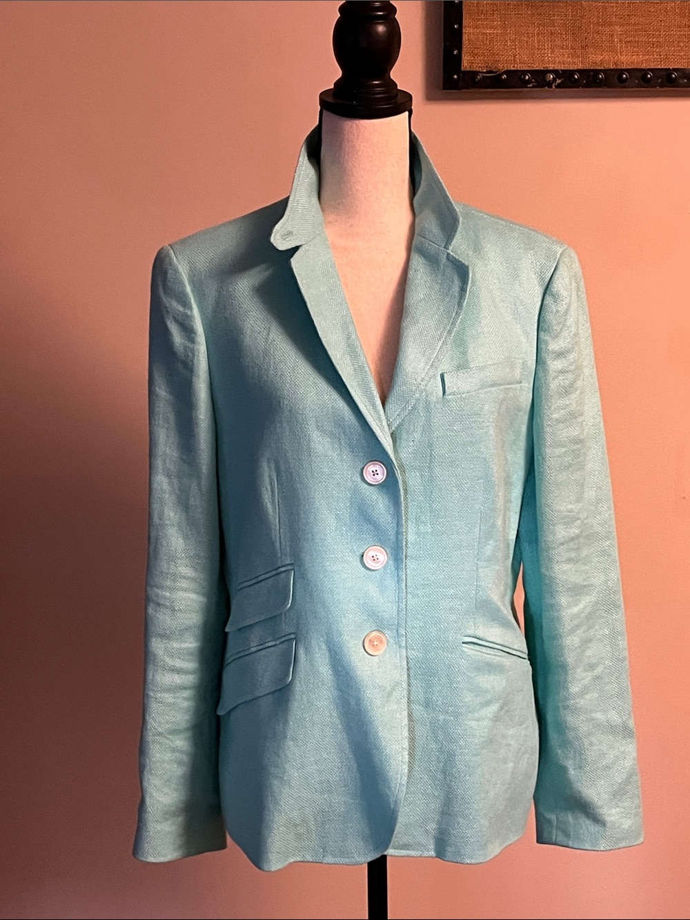 Ralph Lauren Aqua Blue Tailored Single-Breasted Blazer, size 16 on tag